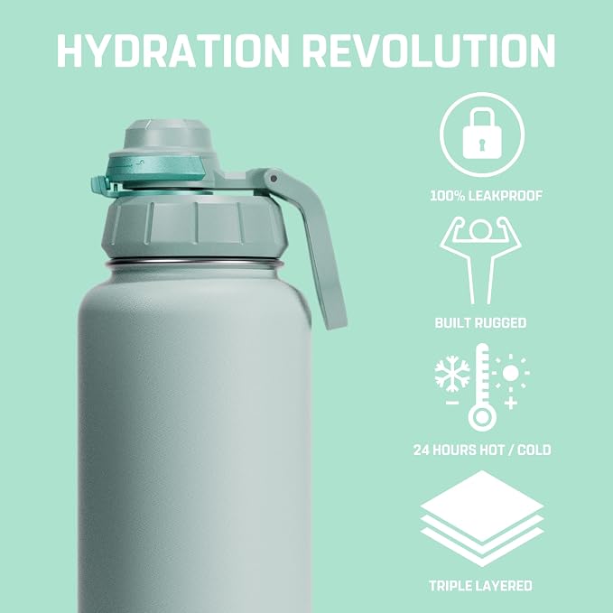 Vesmoon Vessence 32 Oz Stainless Steel Tea Infuser Bottle for Loose Leaf Tea, Water, Herbs, Fruits - Triple Layered Insulated, Leak Proof Bottle with Lid and Clip Handle - 24 Hours Hot/Cold