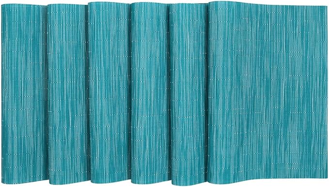 SHACOS Woven Vinyl Placemats Set of 4 Non Slip Heat Resistant Place Mats Durable PVC Stain Resistant Wipe Clean Indoor Outdoor Table Mats (4, Teal Blue)
