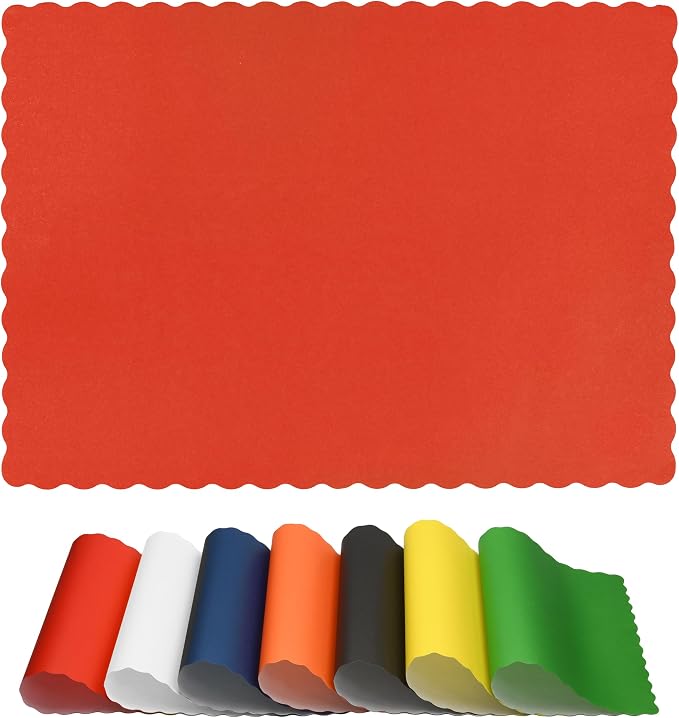 Disposable Paper Placemats – Premium, 100 Pack of Red Scalloped Edge Placemats, Perfect Size 10x 14