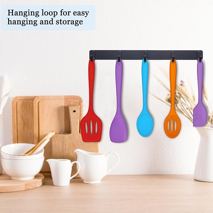 E-far 10 Pcs Silicone Cooking Utensils Set, Heat Resistant Kitchen Utensil Set for Nonstick Cookware, Kitchen Cooking Tools with Spatula, Spoon, Slotted Turner, Non-Toxic & Dishwasher Safe (Colorful)