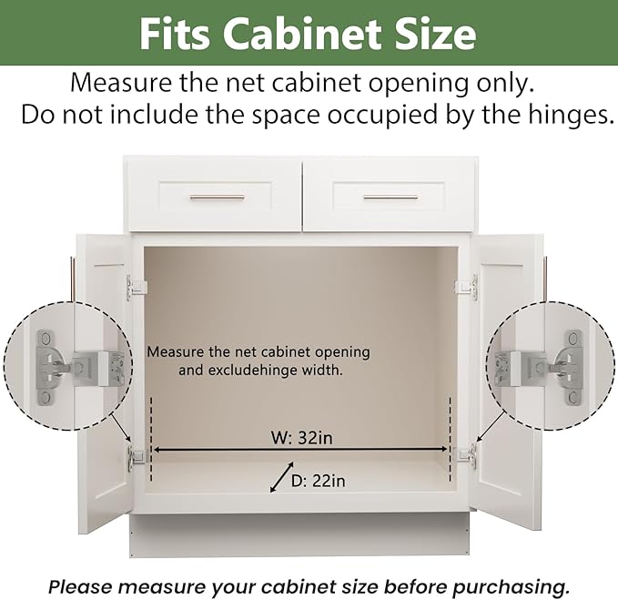2 Tier Individual Pull Out Cabinet Organizer 31½" W x 21½" D, Heavy Duty Cabinet Pull Out Shelves, Slide Out Drawers Organization for Kitchen Cabinets Bathroom