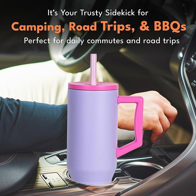 Elemental Spill Proof 40oz Insulated Tumbler with Handle & Straw Travel Mug | Stainless Steel Commuter Travel Coffee Mug for Cold Beverages, Includes 2 Straws & a Spill Proof Lid for Everyday Use