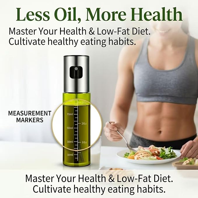 Oil Sprayer for Cooking - Olive & Avocado Oil Spray Bottle | 100ml Food Grade Glass Mister with Adjustable Nozzle for Kitchen Gadgets, Air Fryer, Salad, Frying, BBQ