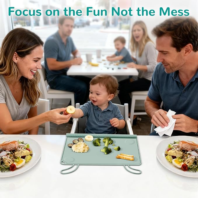 Silicone Placemat for Toddler Eating: Wipe Clean & Roll Up in The Diaper Bag - Table Mat for Restaurant/Travel/On-The-Go