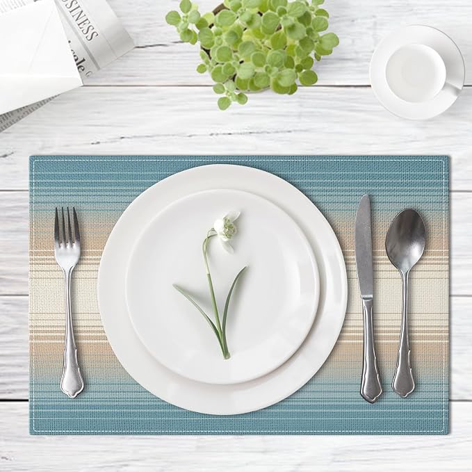 Emvency Farmhouse Placemats Set of 4, 12x18 Inch, Boho Coastal | Western Striped Art Painting Table Mats for Outdoor Home Party Kitchen Dining Decoration