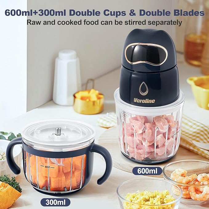 Baby Food Maker, Puree Blender Set with 600ml & 300ml Glass Bowls | Makes Smooth Baby Puree from Fruit, Meat & Vegetables, Includes Matching Baby Food Storage Containers, Baby Essentials