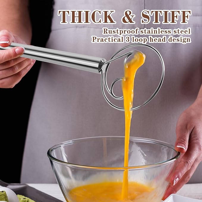 TEEVEA Danish Dough Whisk, Food Grade Stainless Steel for Sourdough Bread | Dutch Dough Hook, Replaces Hand Mixer and Spoon, Bread Baking Tool, Food Grade Rust Resistant Steel, Non-Stick, Easy to Clean