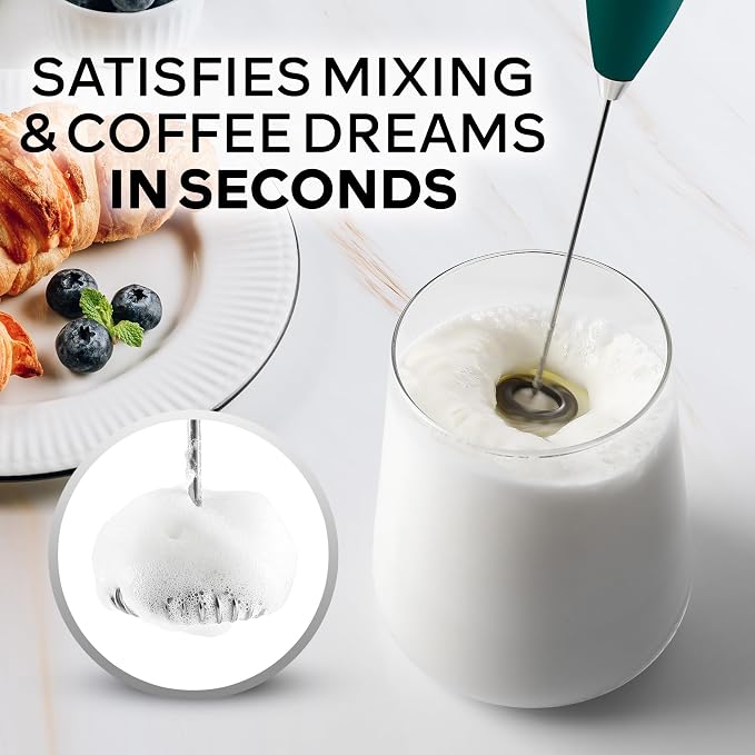 Zulay Kitchen Powerful Milk Frother Wand With Duracell Batteries - Ultra Fast Handheld Drink Mixer - Electric Whisk Foam Maker for Coffee, Lattes, Cappuccino & Matcha - Z1 Motor - Dark Green
