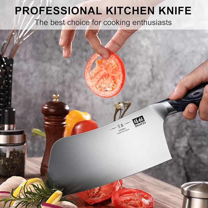 SHAN ZU 7 In Chef Knife, Sharp Meat Cleaver Knife Vegetable Chopper Knife | Professional Japanese High Carbon Stainless Steel Kitchen Chopping Knife with K133 Wood Handle, Black Tortoise Genbu Series
