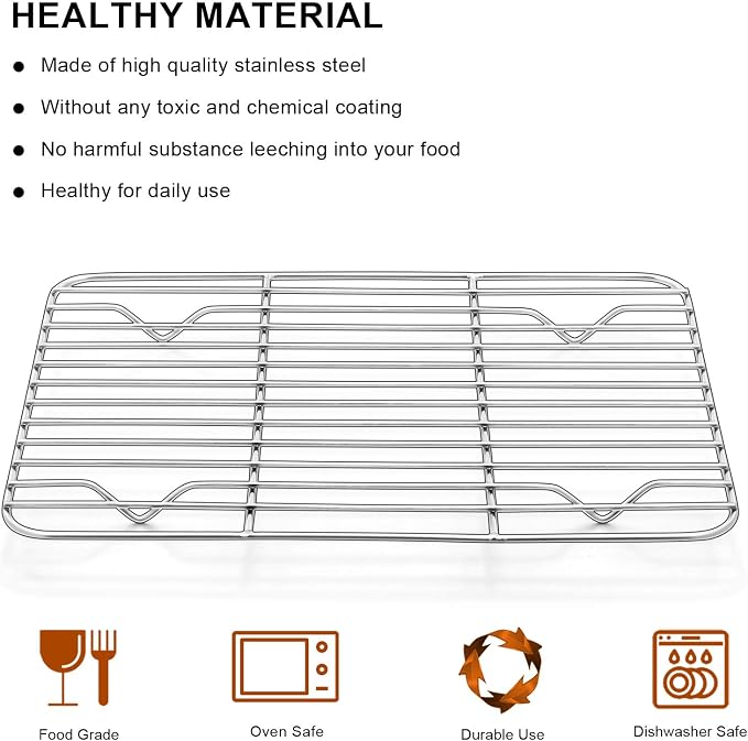 E-far Small Baking Cooling Rack Set of 2, Stainless Steel Metal Roasting Cooking Racks, Size - 9.7"x7.3", Non Toxic & Rust Free, Fit for Toaster Oven, Dishwasher Safe