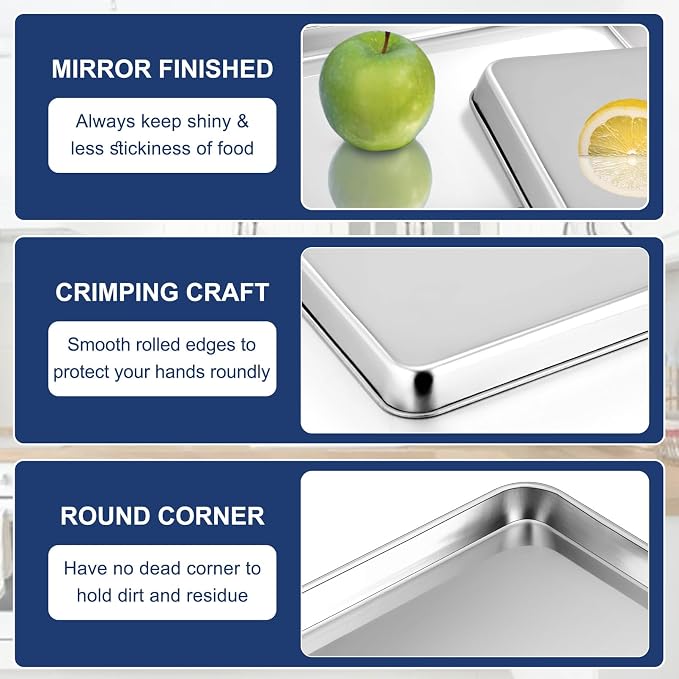 P&P CHEF Baking Sheet Pan, Stainless Steel Cookie Sheet, 9 Inch & 2 Pcs | Oven Tray Sheet Pan for Baking & Serving, Baking Tray for Multi Uses, Heavy Duty & Non-toxic, Rust Free & Dishwasher Safe