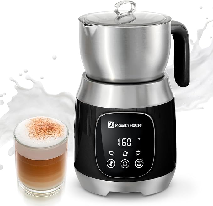 Maestri House DualFro 600 Milk Frother and Steamer 21oz/600mL | Variable Temp 4 Settings & 3 Froth Levels, Memory Function for Latte Cappuccino Hot Chocolate, Dishwasher Safe,Brush Included