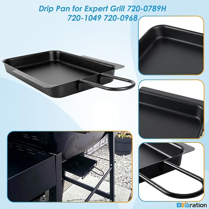 Grease Pan for Expert Grill 720-0789H 720-1049 720-0968 | Drip Pan with 15-Pack Aluminum Drip Liner for Expert Grill Parts 720-0789H Expert Grill Grease Tray 720-1049