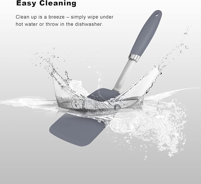 5-Piece Silicone Spatulas Set with Tongs, 446°F Heat Resistant, Grey | Steel-core Utensils, Nonstick-safe Silicone Turners and Tongs for Flipping, Grilling, Mixing and Baking, Dishwasher Safe