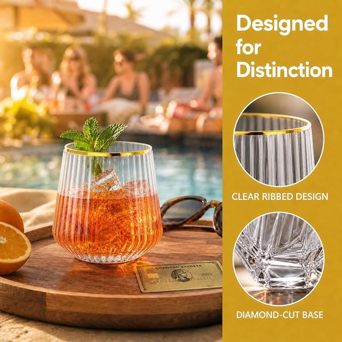 12oz Ribbed Stemless Wine Glasses, Set of 40 - BPA-Free Unbreakable Clear PET Tumblers, Textured Plastic Wine Cups for Parties, Weddings, Picnics & Outdoor Use
