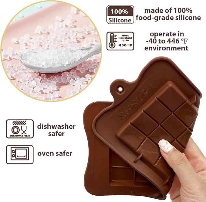 HKNMTT Chocolate Bar Molds Silicone Classic 4 Pack, Snap Candy Bars Making Mould Set, BPA Free Soy Candle Wax Melt Durable Mold Easy Release Non-Stick for Protein and Energy DIY Handmade Gifts
