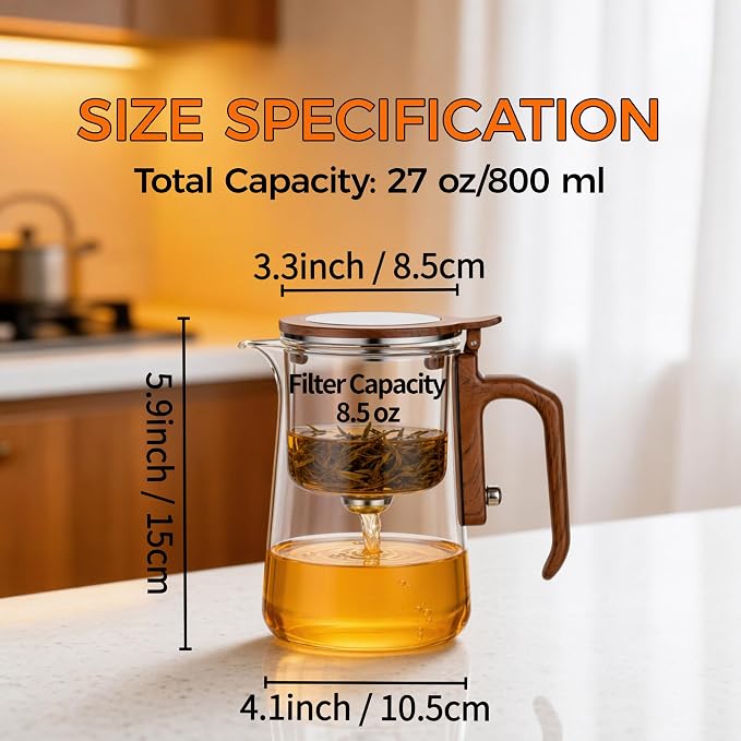 Enchanted Tea Pot, Magic Tea Pot for Loose Leaf Tea Steeper, Heat Resistant Borosilicate Glass Teapot with Tea Infuser, Ideal Gift for Tea Lovers - 27.4 oz (810 ml)