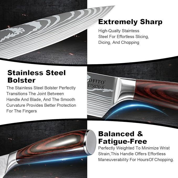 Kitchen Knife Set 3 Pieces, Professional Chef Knives Set Gift Box | High Carbon Stainless Steel Chef Knife Set with Ergonomic Pakkawood Handle, Sharp Cooking Knives for Kitchen & Home Cooking