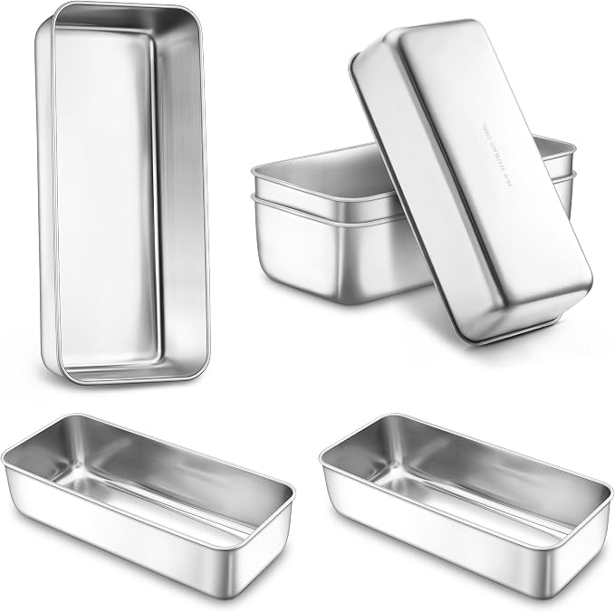 LIANYU Large 12x5 Inch Bread Loaf Pans, 6 Pack Stainless Steel Baking Pans | Bakeware Set for Meatloaf, Sourdough, Lasagna, Cake, Brownies, Non Toxic & Healthy, Oven & Dishwasher Safe