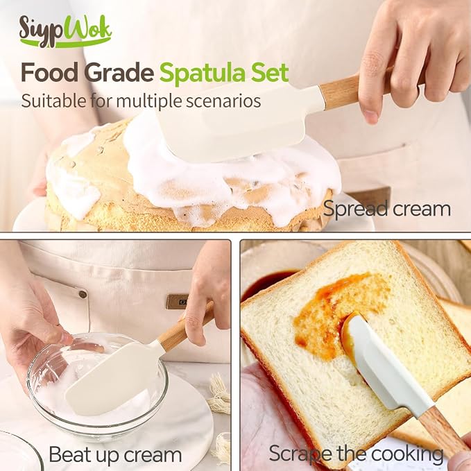 Silicone Spatula Set, Food Grade Rubber Spatula-4 Piece Nonstick Rubber Spatulas, Spoonula, Jar Scraper for Cooking, Baking, Mixing, Frosting - Heat Resistant Up to 600°F (4 Pcs Spatula Off-White)