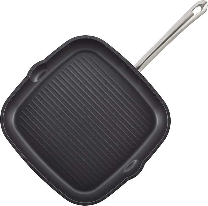 Anolon Accolade Forged Hard Anodized Nonstick Square Grill Pan/Griddle with Spouts, 11 Inch - Moonstone Gray