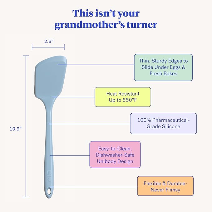 GIR: Get It Right Kitchen Silicone Spatula Turner - Non-Toxic Cooking Utensils for Nonstick Cookware, Cooking and Baking, Mini Flip- 11IN - Slate