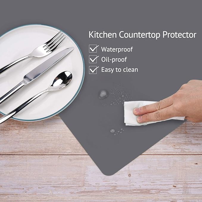 Silicone Mats for Kitchen Counter, Thicker 0.06", 25 x 17 inches Multipurpose Table Mat, Silicone Pad Desk Work Mat, Nonstick Nonskid Heat-Resistant Pad, Placemat, Dark Gray