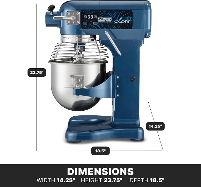 Waring Luna Planetary Stand Mixer with 10-Quart Capacity | 10-Quart Capacity, 3/4 Horsepower Motor with Digital Timer, for Professional Bakeries & Commercial Kitchens
