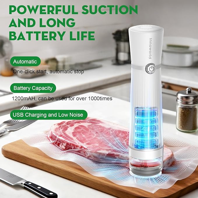 Compact Handheld Vacuum Sealer Machine for Food with 14 Reusable Bags | Powerful 60 kPa Suction, 6X Preservation & Fresh, Innovative Visible Water Tank,Portable Sealer Machine with 14 Reusable Bags