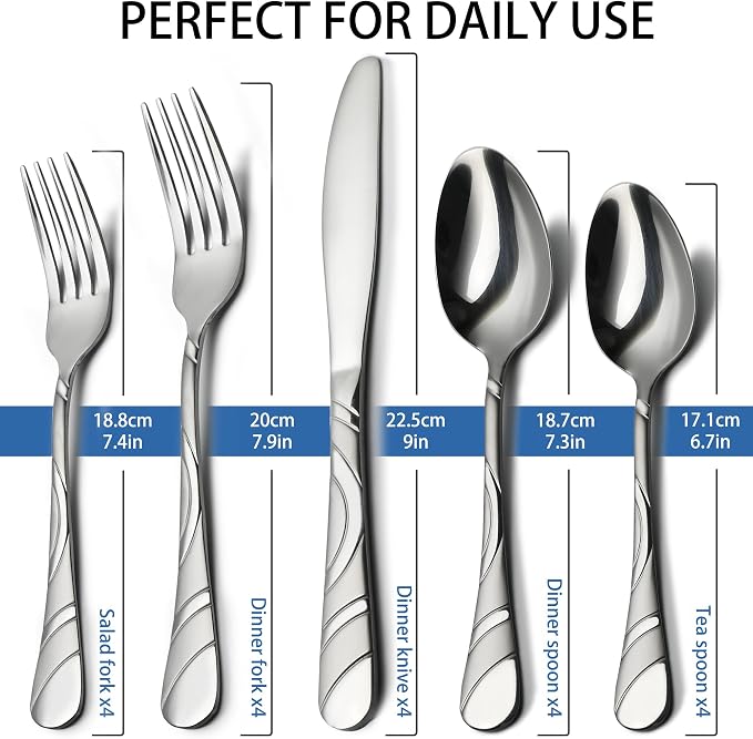 20-Piece Silverware Set for 4, 18/0 Frosted & Mirror Finish Stainless Steel Vintage Flatware Set, Modern Cutlery Set for Home Wedding Restaurant Housewarming Party Event Serving For 4