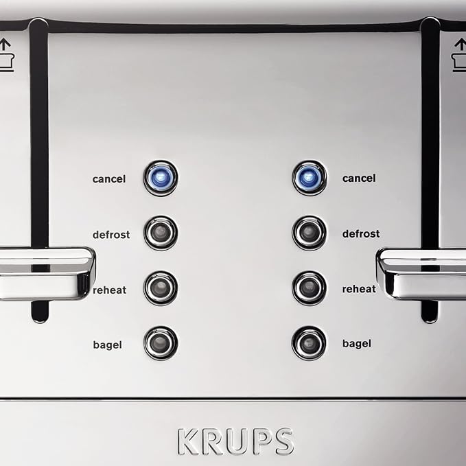 KRUPS: Breakfast Set Stainless Steel Toaster 4 Slice 1500 Watts 6 Brown Settings, Defrost, Reheat, High Lift Lever Silver, Matte and Chrome