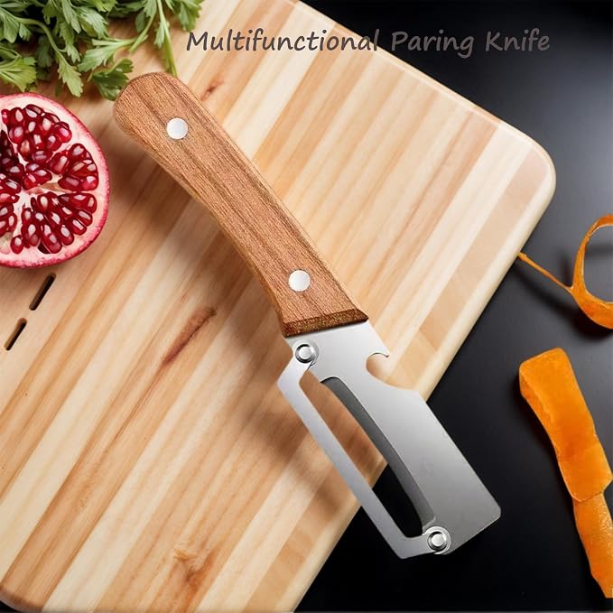 Vegetable Peeler for Kitchen, Stainless Steel Blade with Wooden Handle | 2-in-1 MultiFunctional Fruit Vegetable Peeler, Sharp Wide Blade, Anti-Slip, Bottle Opener, for Potato Apple Pumpkin Prep