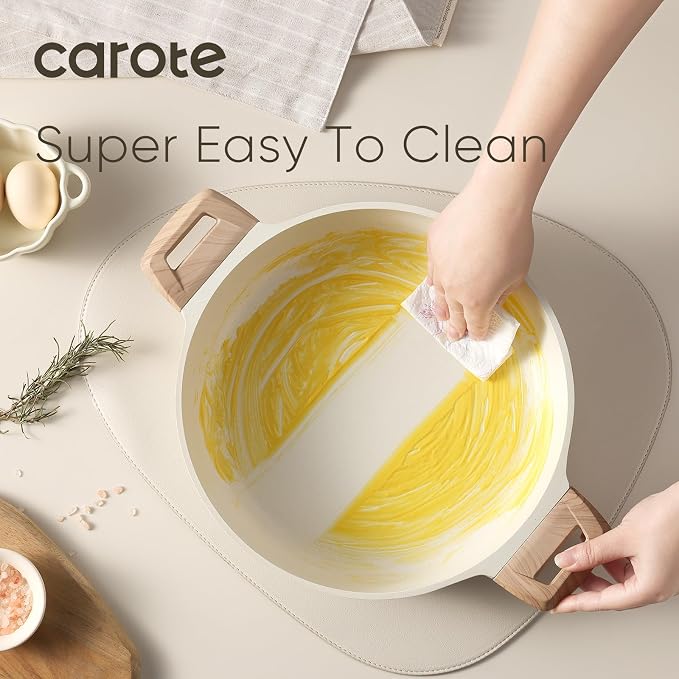 CAROTE Nonstick Stock Pot with Lid,4 Quart Shallow Soup Pot | Kitchen Casserole Compatible with All Stoves, Non Stick Cooking Pot, Cookware for Boiling, Simmer PFOA Free, White Granite