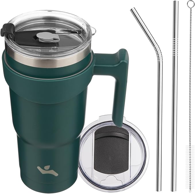 Konokyo 20 oz Tumbler with Handle and Straw, Insulated Travel Mug | Lavender; BPA-free, leak-proof tumbler with 2 lids, 2 straws, cup holder fit for coffee, office, travel & daily use