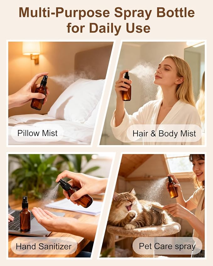 KEYWING 35 Pack 4oz Small Amber Glass Spray Bottles for Essential Oils | Empty Brown Fine Mist Spray Bottles, Refillable Containers for Cleaning, Hair, Travel, Plants, Skin Care