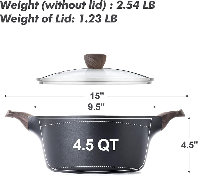 SENSARTE Nonstick Stock Pot with Lid, 2.6/4.5/6.6/8.5/11 QT Soup Pot Casserole Pot, Healthy Pasta Pot, Large Deep Cooking Pot, Big Sauce Pot Stew Pot, Induction Compatible, PFOA PFOS APEO Free, Black