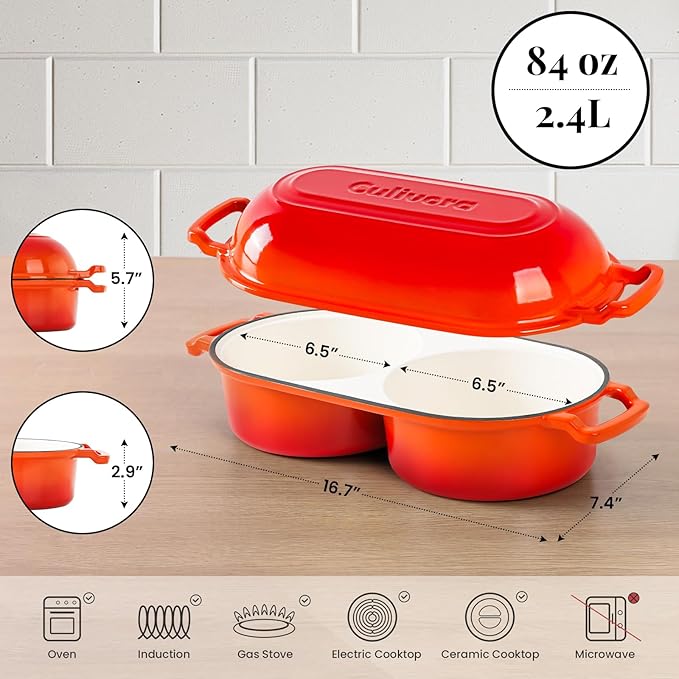 Cast Iron Bread Pan with Lid, Mini Enamel Sourdough Baking Dutch Oven Pot, Double Round Loaf Space for Homemade, Bread, Cake, Meatloaf, 16.5cm Diameter, 500°F Oven Safe, Non Stick, Orange
