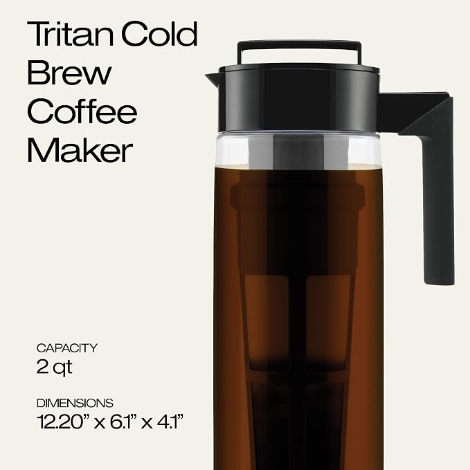 Takeya Deluxe Cold Brew Coffee Maker-BPA-Free Tritan Pitcher with Airtight Leakproof Lid,Silicone Grip Handle,Fine-Mesh Filter-Shatter-Proof,Dishwasher Safe,Made in USA-2 Quart/Black,(Pack of 4)