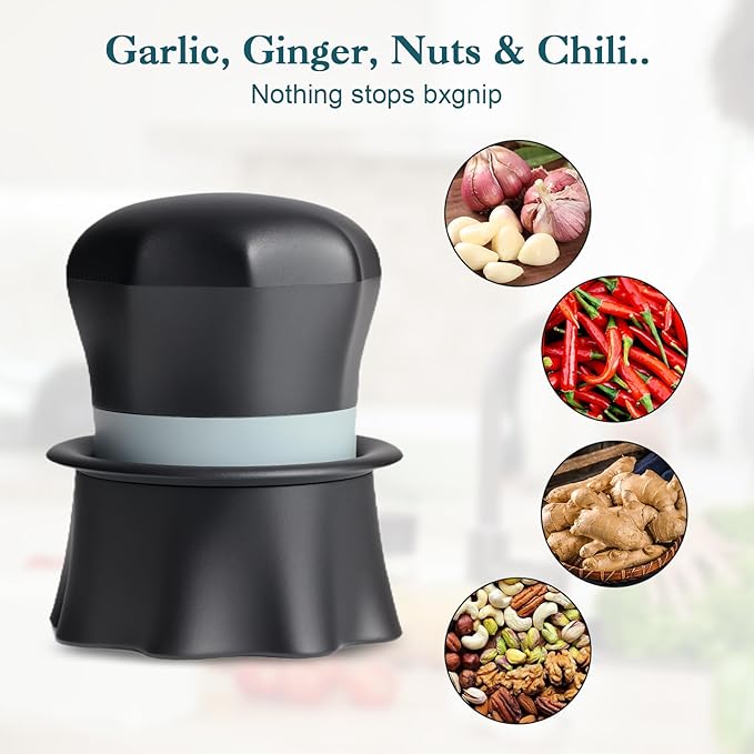 Garlic Crusher, Garlic Press Also for Ginger, Nuts, Chili, Herbs, Twist Mincer Easy Squeeze Manual Press Peeler with Peeler And Scraper, Easy to Clean