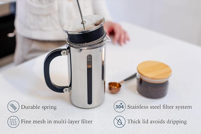 High Borosilicate Glass French Press Coffee Maker with 304 Stainless Steel, 1000 ml Capacity - Classic Elegance and Modern Design for Coffee Enthusiasts