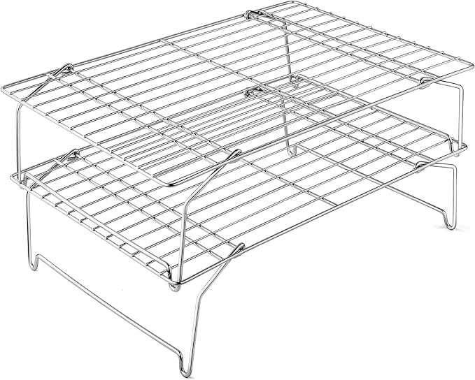 Leonyo 2-Tier 15x10IN Cookie Cooling Rack for Cooking Stackable Collapsible | Stainless Steel Cookie Cooling Racks For Cooking Baking, Wire Cookies Rack for Drying Pizza with Raised Legs, Dishwasher Safe