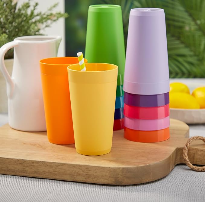 US Acrylic Newport 12-Pack Unbreakable Plastic Cups (20 ounces) 12 Assorted Bright Colors, BPA Free drinking glasses, Dishwasher Safe tumblers for Parties, Camping, & Everyday Use
