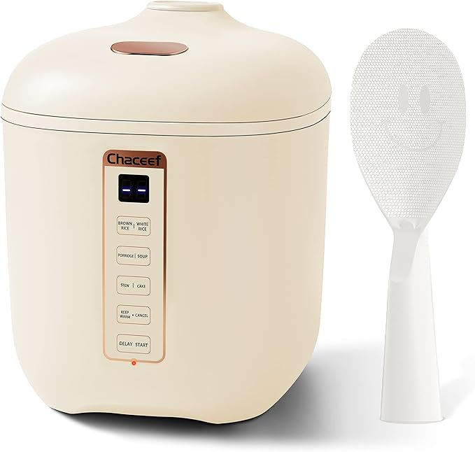 CHACEEF 1.2L Small Rice Cooker, 2 Cups Uncooked Portable Mini Rice Cooker | Smart Control, Non-Stick Pot, 24H Timer & Keep Warm, Multifunction for Soup, Oatmeal & Grain, Ideal for Dorm, Office & Travel