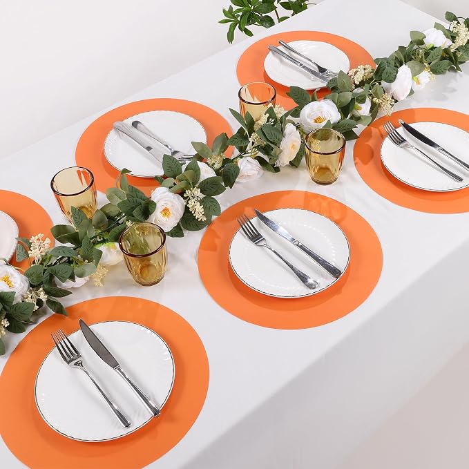 SHACOS 100 PCS Round Paper Placemats 13 inch Disposable Fall Place Mats for Dinner Wedding Birthday Party Festival Table Decoration Indoor Outdoor, Orange (Pack of 2)