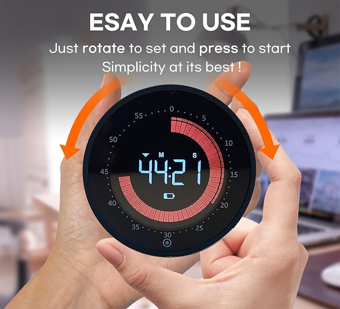 Visual Digital Timer - 60 Min Countdown & Count Up, Large LED Screen with Red Visual Disc, Magnetic Silent Timer for Kids, Seniors, Classroom, Kitchen Cooking, ADHD & Autism Productivity Tool