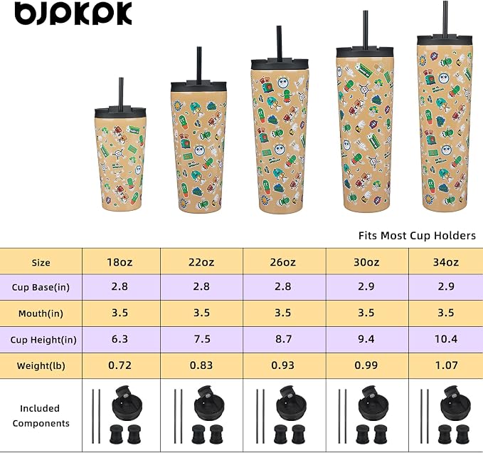 BJPKPK 22 oz Coffee Tumbler with Straw, Insulated Stainless Steel Cup | Double Wall Vacuum, Leak Proof Lid, Keeps Hot/Cold/Iced, BPA Free, Cupholder Friendly, Travel, Spring Party-Brown