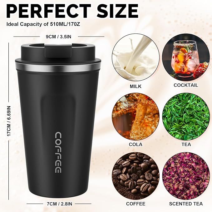 MOMSIV 17oz Travel Coffee Mug, Insulated Coffee Cup with Leakproof Lid | 6-Hour Heat Retention, 360°Leak proof, Vacuum Stainless Steel Double Walled, BPA-free, Reusable And To Go Coffee Mug