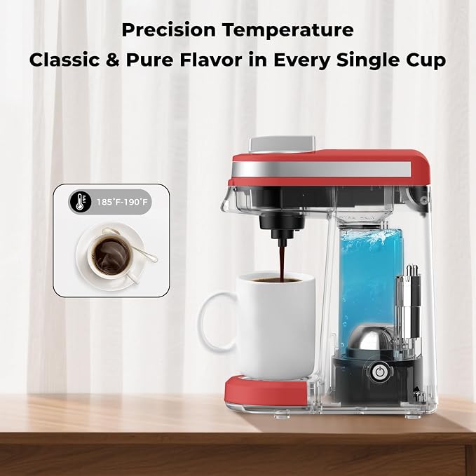 CHULUX Mini Single Cup Coffee Maker for K Pod, Perfect for Small Space, Red | Fast-Heating Boiler System, Single Cup Brewing, Portable Compact Design, Four-Hole Multi-Stream Needle, Adjustable Drip Tray