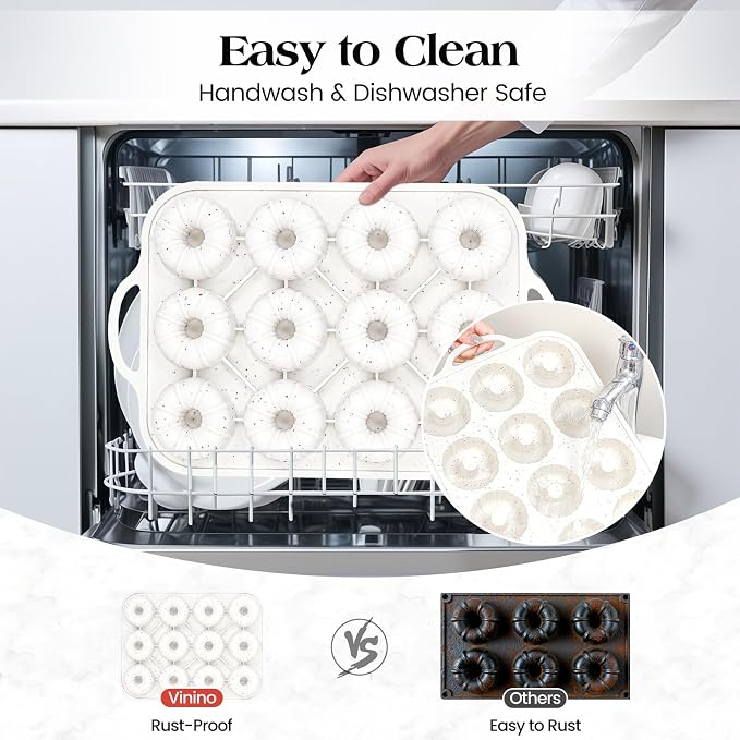 Vinino 3 Inch Silicone Mini Fluted Tube Cake Pans, 2 Pack with Metal Frame | 12-Cavity Mini Cake Mold Set for Batch Baking, Perfect for Flan, Donuts, Muffins, Brownies & Desserts