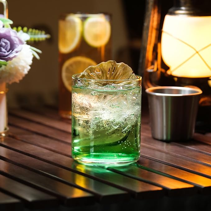 LUXU Drinking Glasses 15 oz,4pc Thin Highball Glass,Clear Short Beer Glass | Lead-Free Glassware,Clear Everyday Drinkware,Water Glasses,Mojito Glass Cups,Bar Glassware,and Mixed Drink Cocktail Glass Set